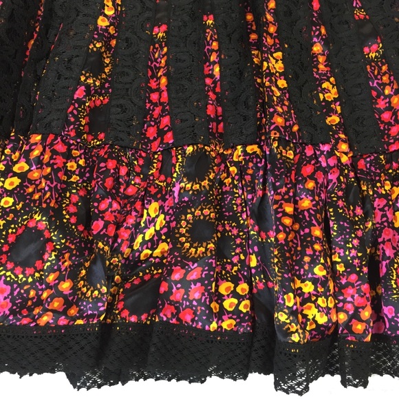 Free People Black Lace & Silk Floral Skirt - Picture 5 of 8